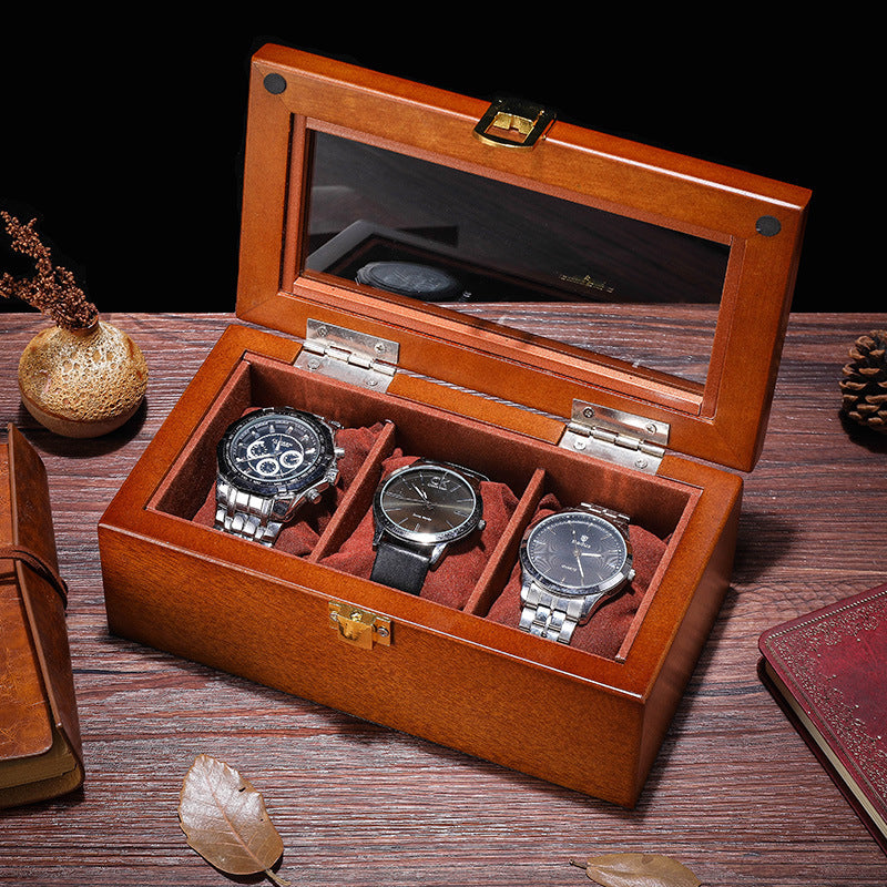 Three Case Watch Box Wooden Glass Skylight Watch Box Chain Display Box Jewelry Box