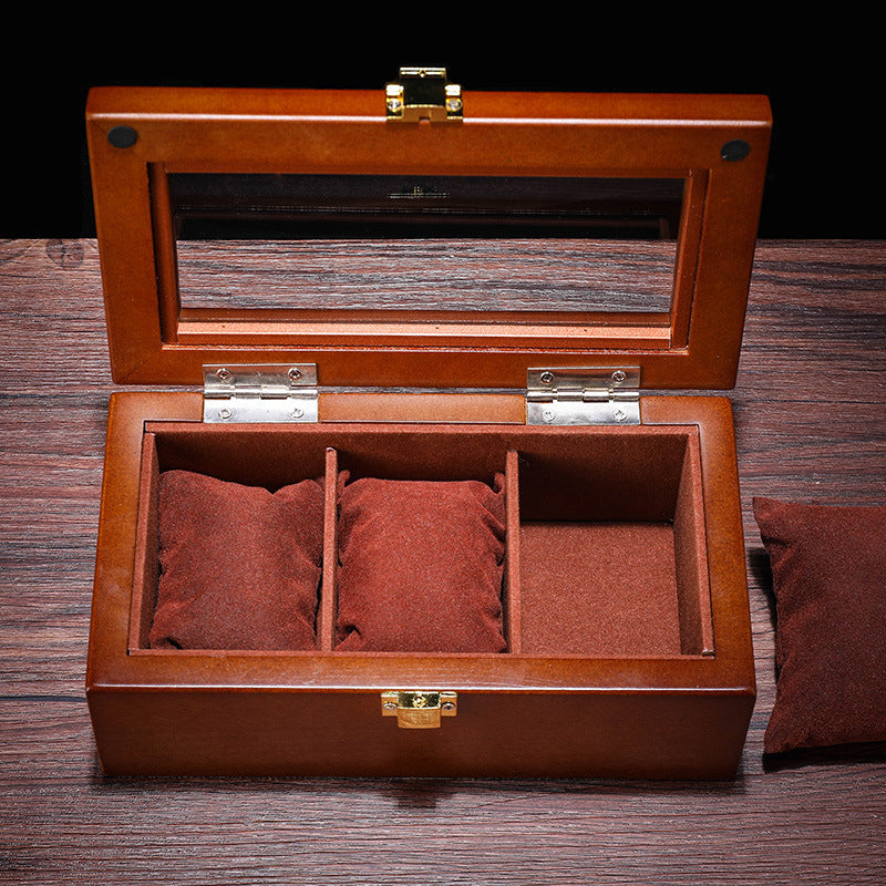 Three Case Watch Box Wooden Glass Skylight Watch Box Chain Display Box Jewelry Box