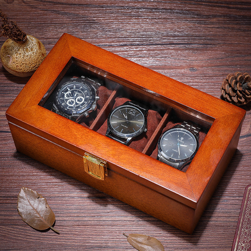 Three Case Watch Box Wooden Glass Skylight Watch Box Chain Display Box Jewelry Box