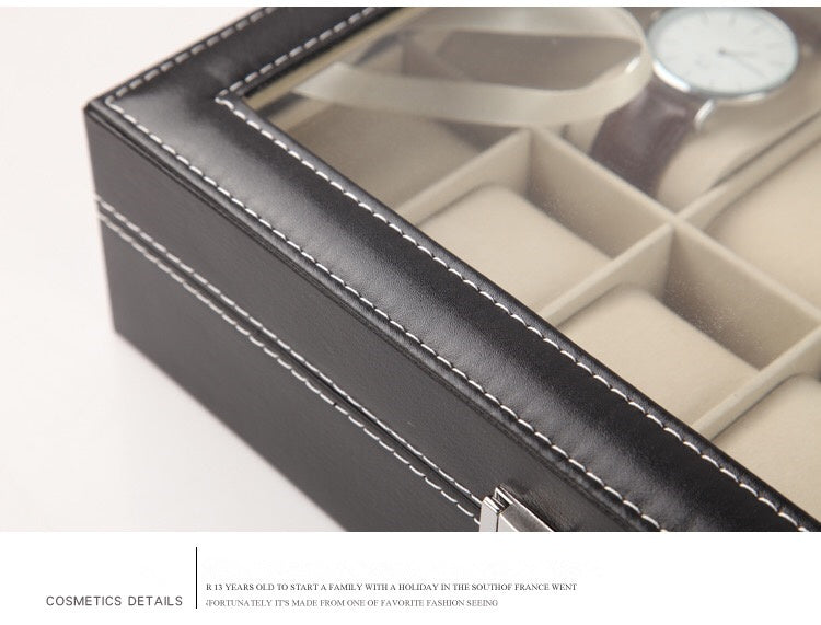 10 watch leather case Fine work PU leather spot watch black display box
