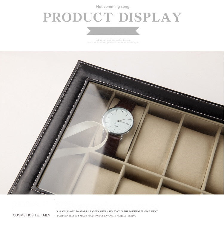 10 watch leather case Fine work PU leather spot watch black display box
